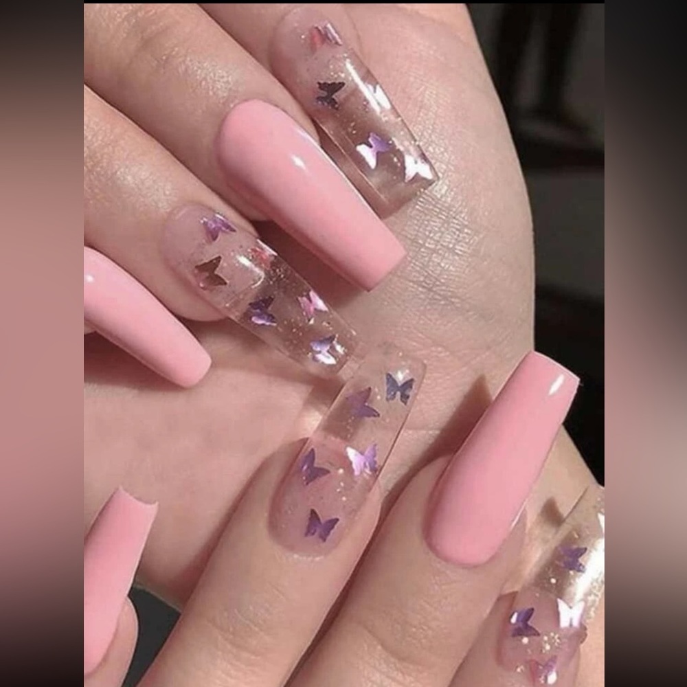 24pcs Long Coffin Glitter Fake Nails